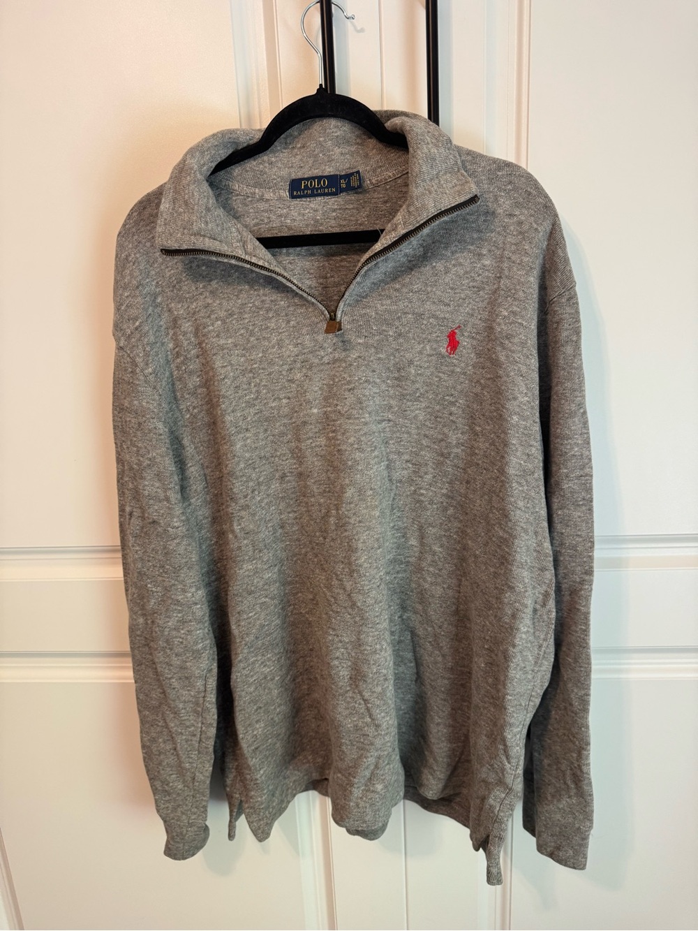 Ralph Lauren Gray Men's Half-Zip Sweater with Red Pony